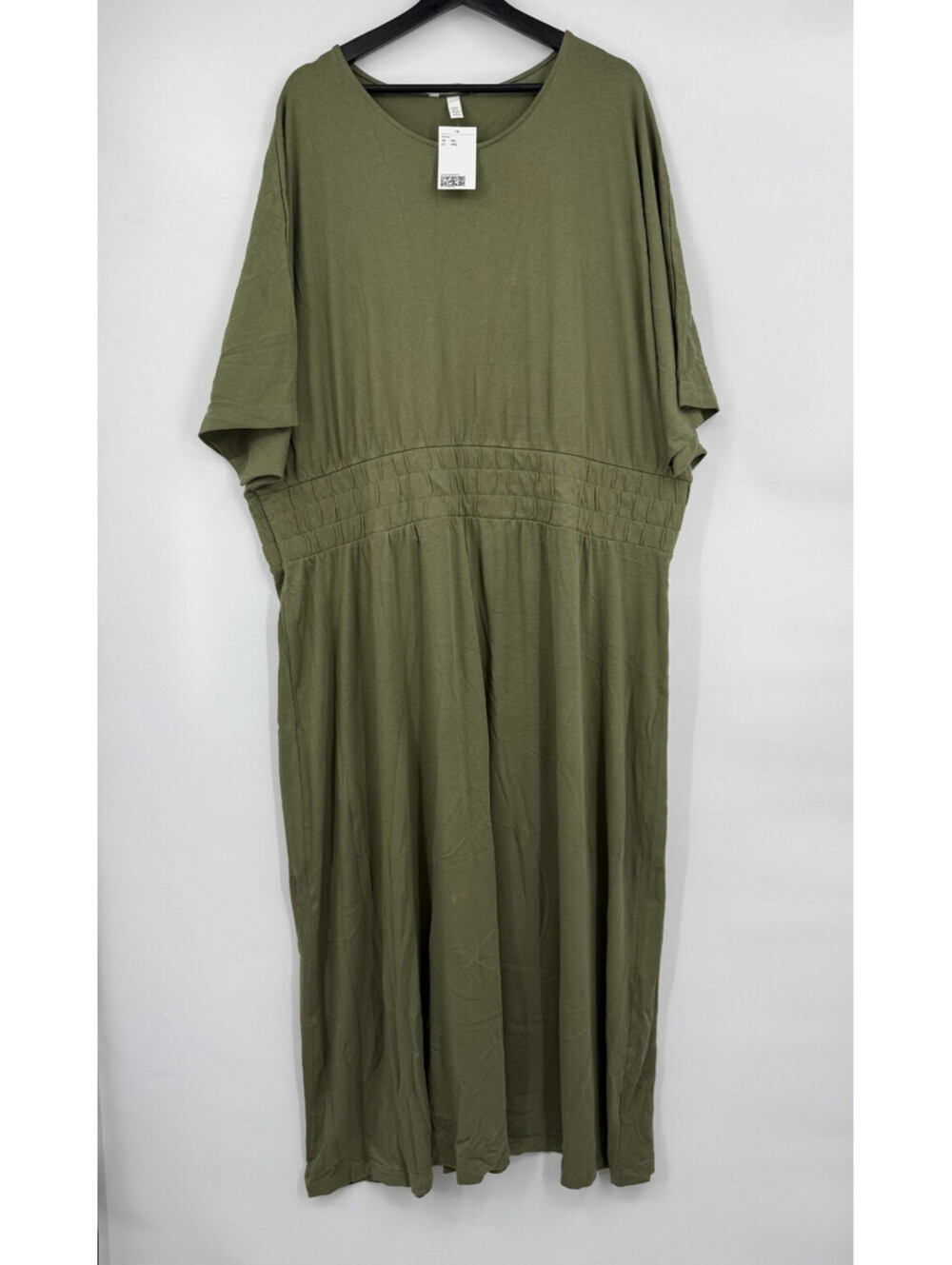 H&M Womens Maxi Dress Cotton Waist Olive Green Short Sleeve Size 4XL
